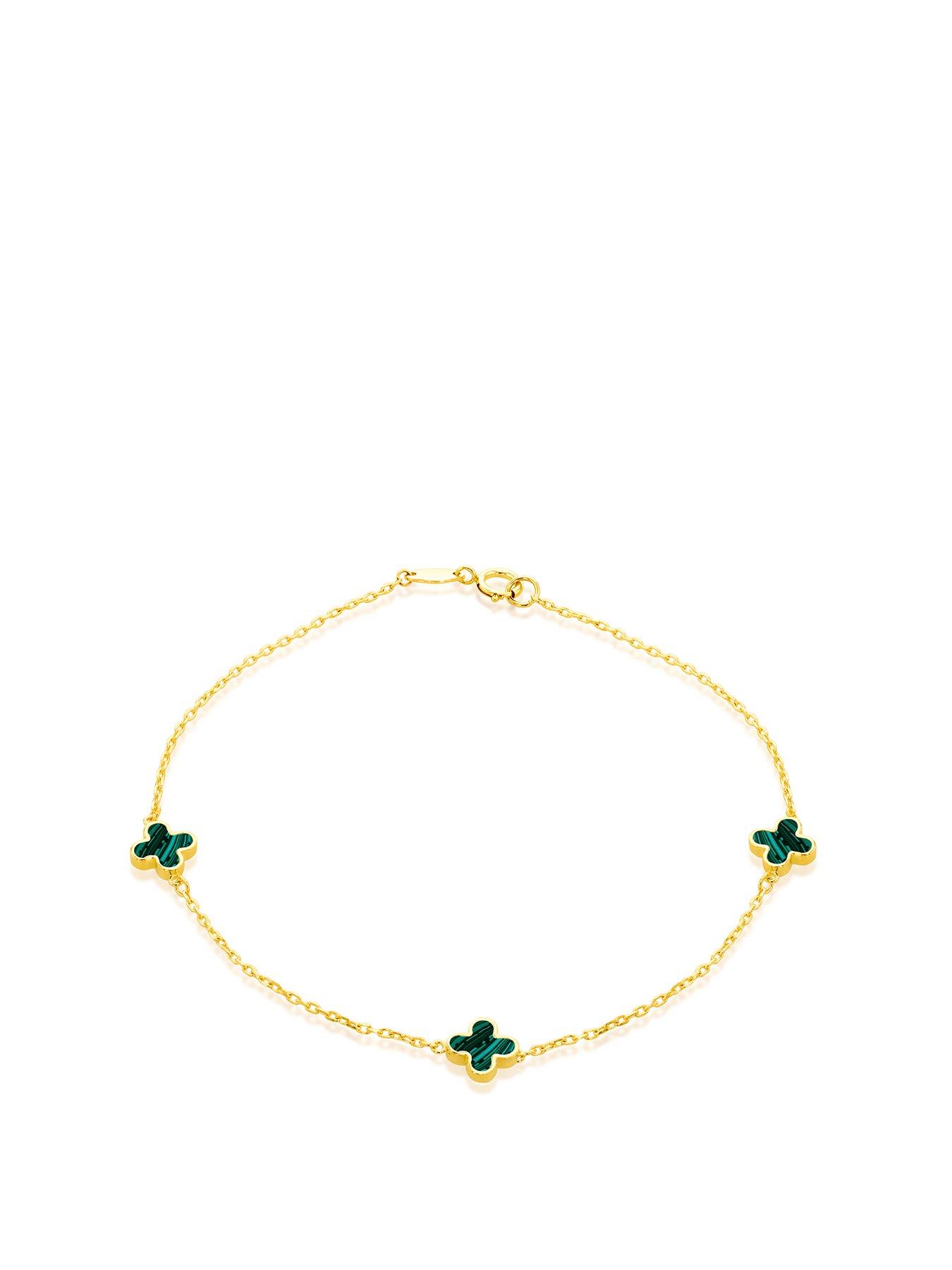 Product photograph of Love Gold 9ct Yellow Gold Malachite Petal Necklace from very.co.uk