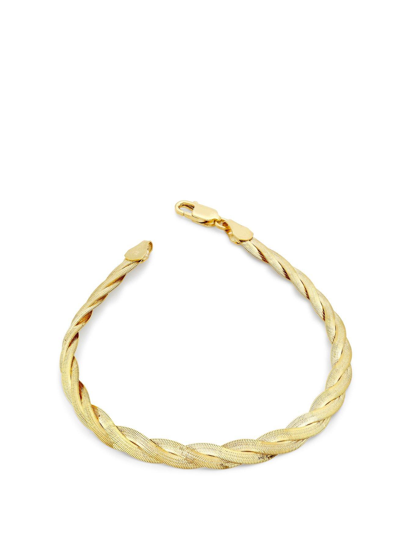 Product photograph of Love Gold 9ct Yellow Gold 3-plait Patterned Herringbone Bracelet from very.co.uk