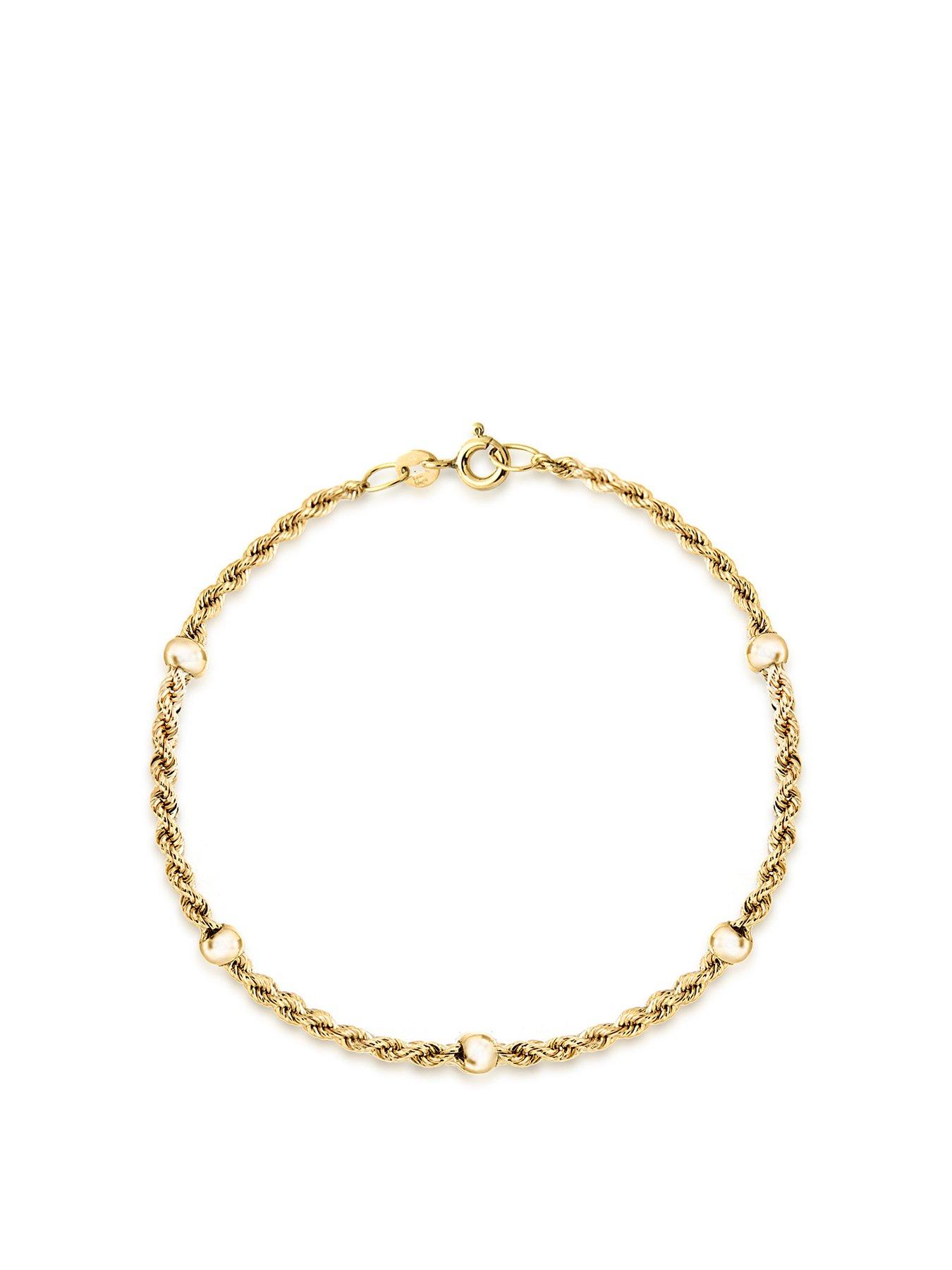 Product photograph of Love Gold 9ct Yellow Gold Hollow Rope-and-ball Chain Bracelet from very.co.uk