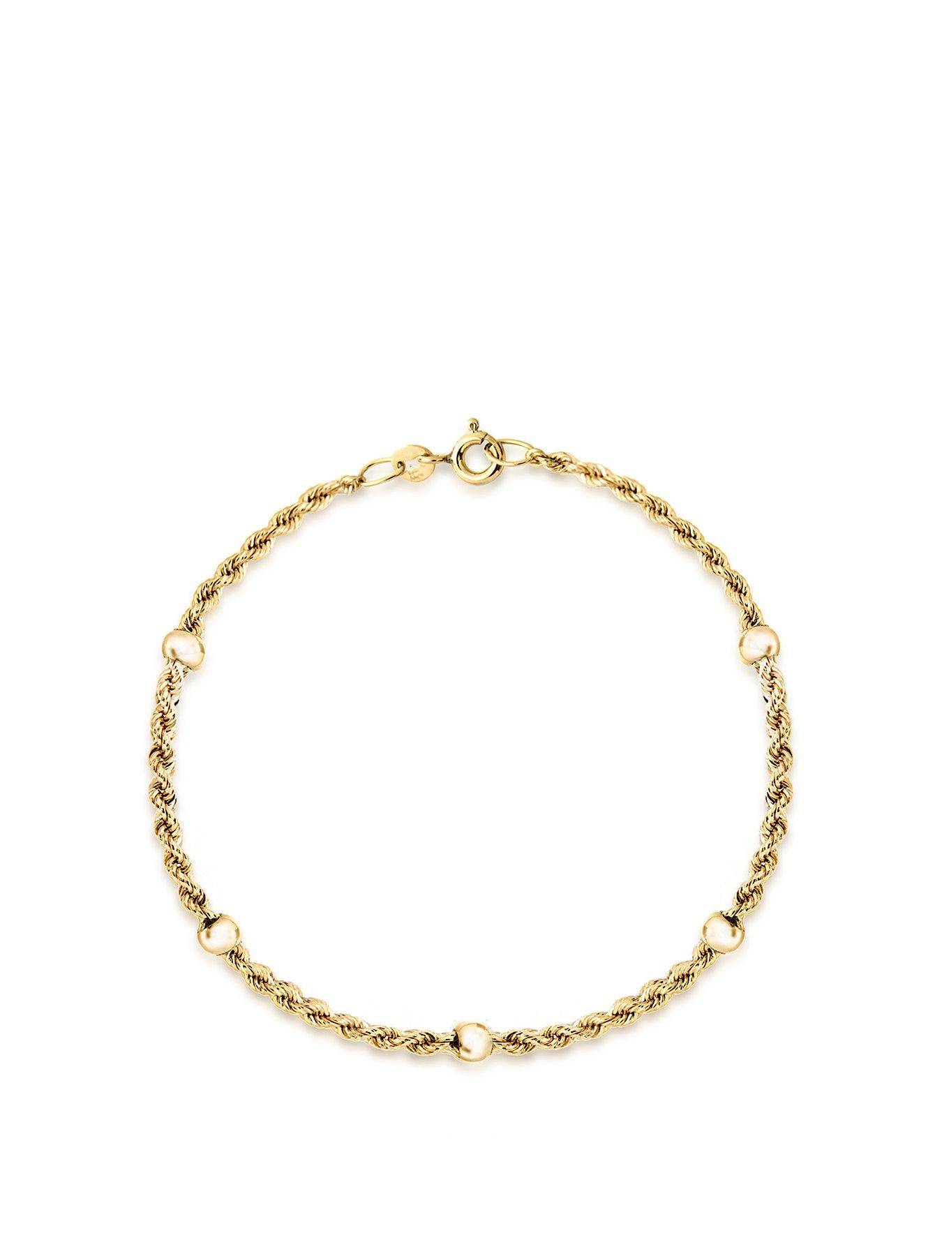 Love GOLD 9ct Yellow Gold Hollow Rope-and-Ball Chain Bracelet | Very.co.uk