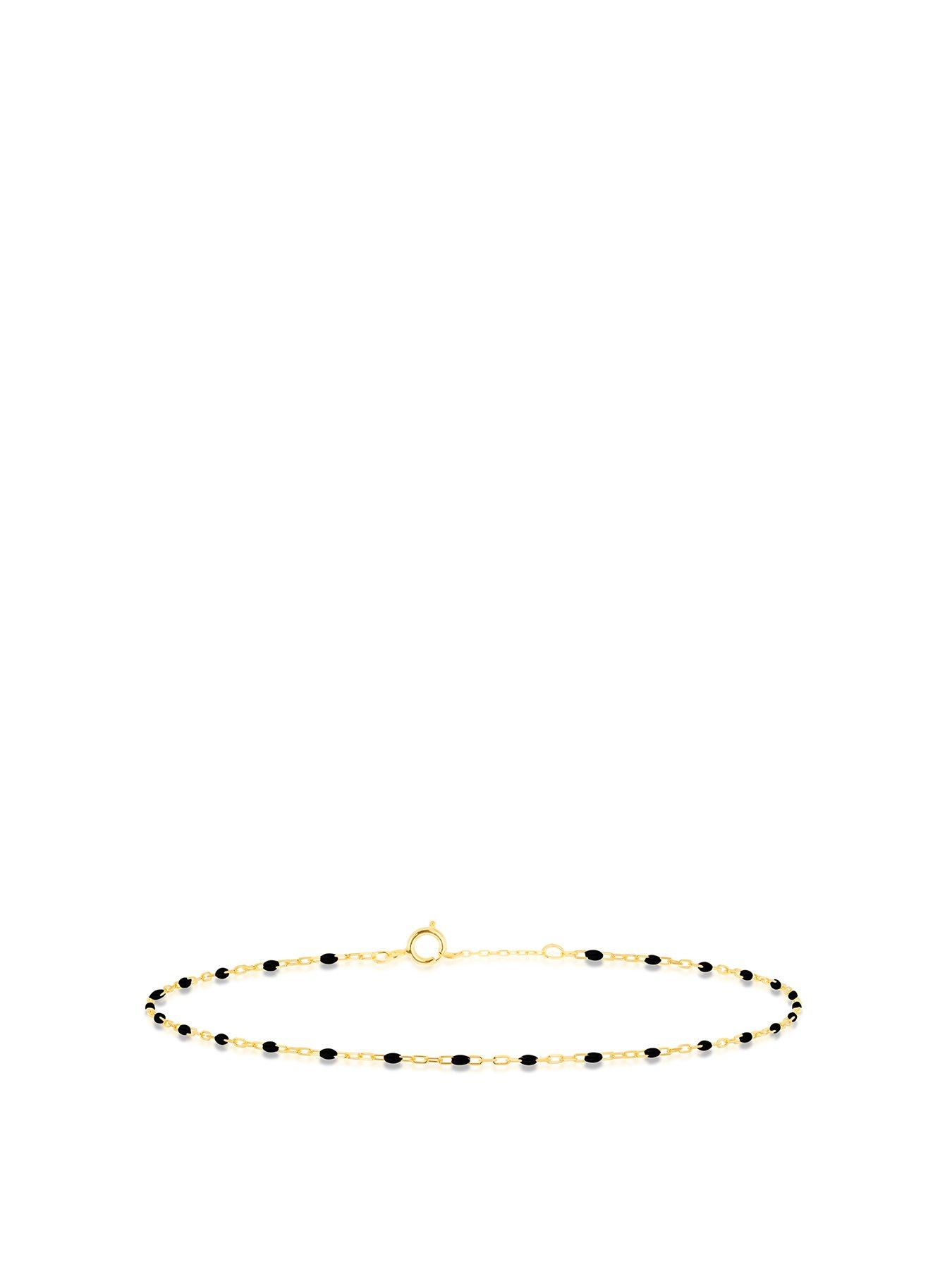 Product photograph of Love Gold 9ct Yellow Gold Black Enamel Mini Paper Bracelet from very.co.uk
