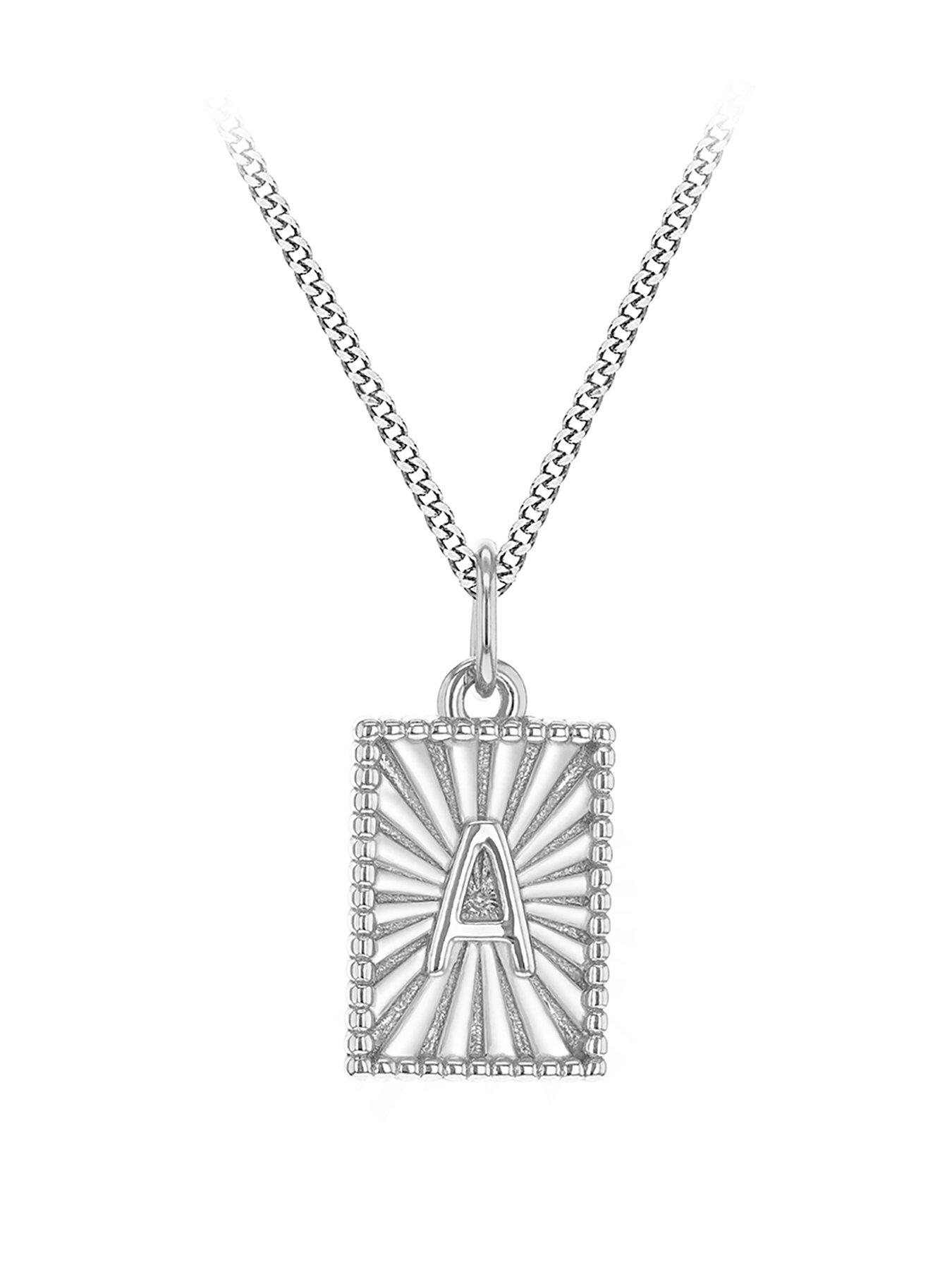 Product photograph of The Love Silver Collection Sterling Silver Sunray Initial Pendant Curb Chain from very.co.uk