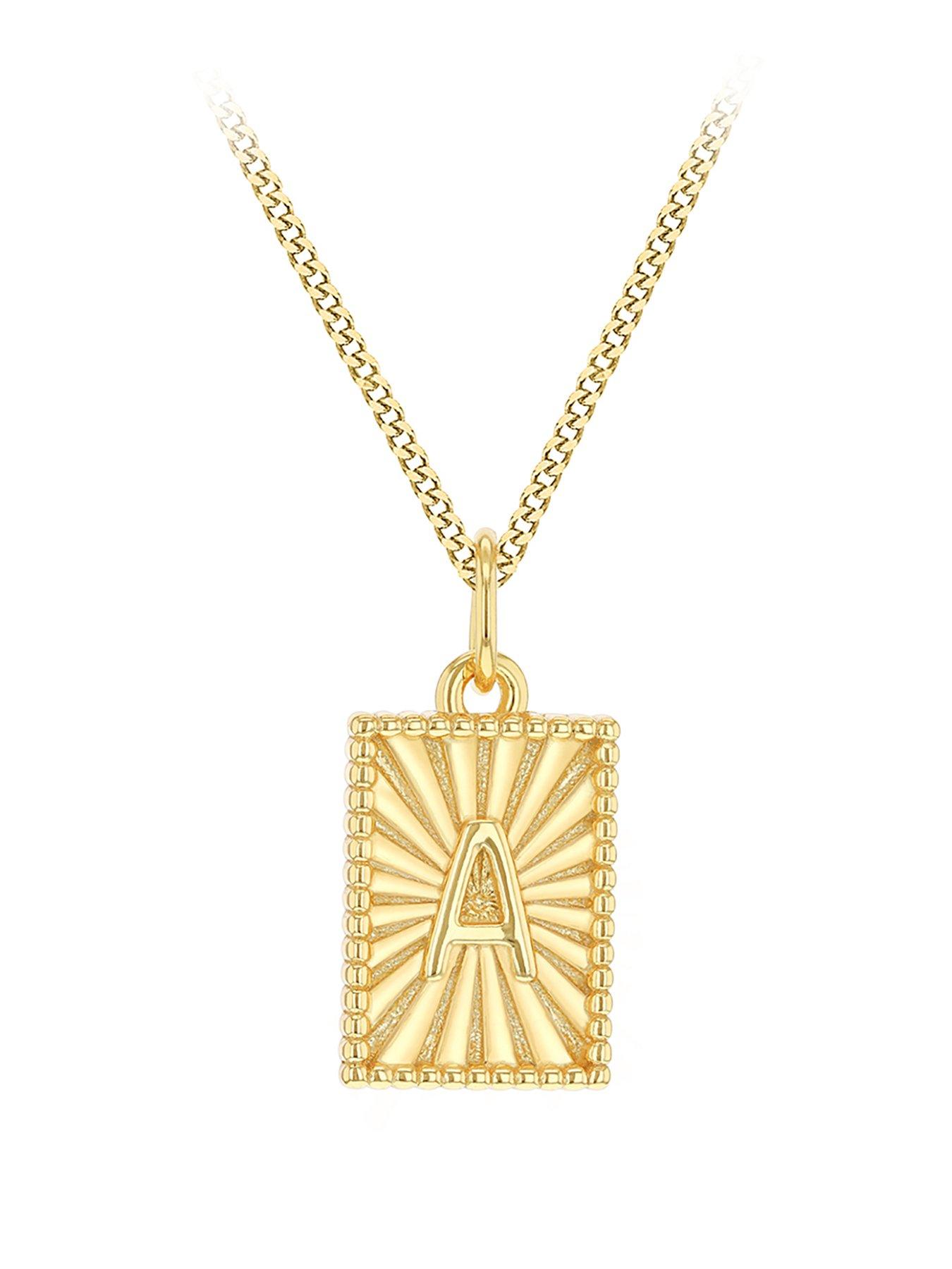 Product photograph of The Love Silver Collection Sterling Silver Yellow Gold Plated Sunray Initial Pendant Curb Chain from very.co.uk