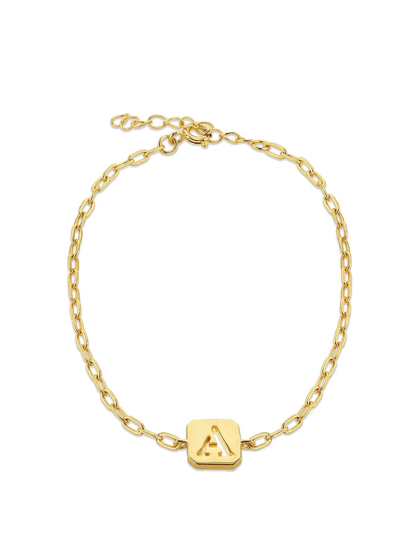 Product photograph of The Love Silver Collection Sterling Silver Yellow Gold Plated Initial Bracelet from very.co.uk
