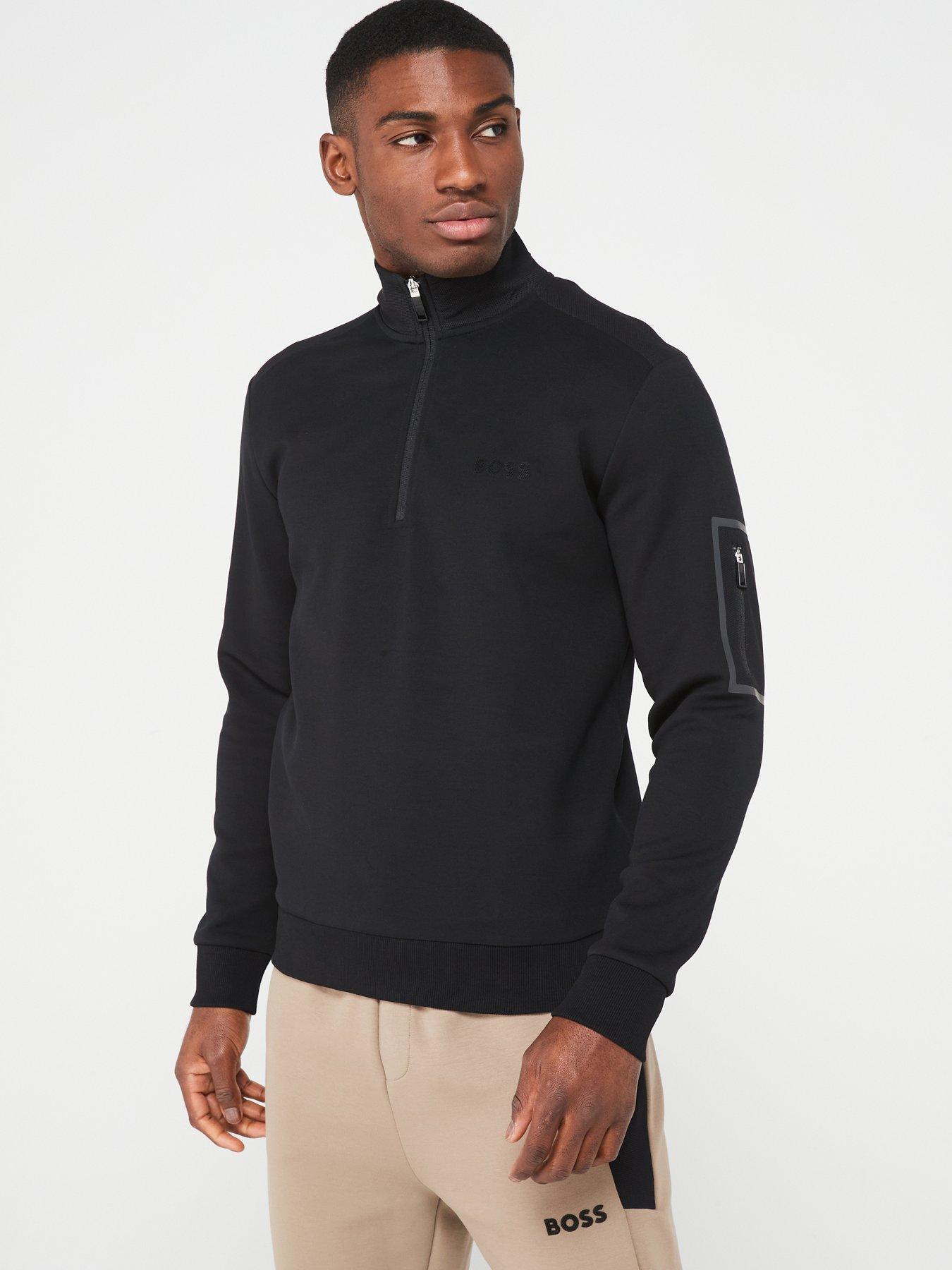 BOSS Sweat 1 Quarter Zip Sweatshirt - Black | Very.co.uk