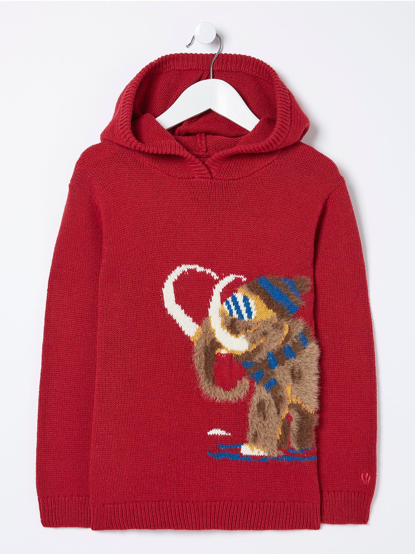 FatFace Boys Wilfred Mammoth Hooded Knitted Jumper - Red | Very.co.uk