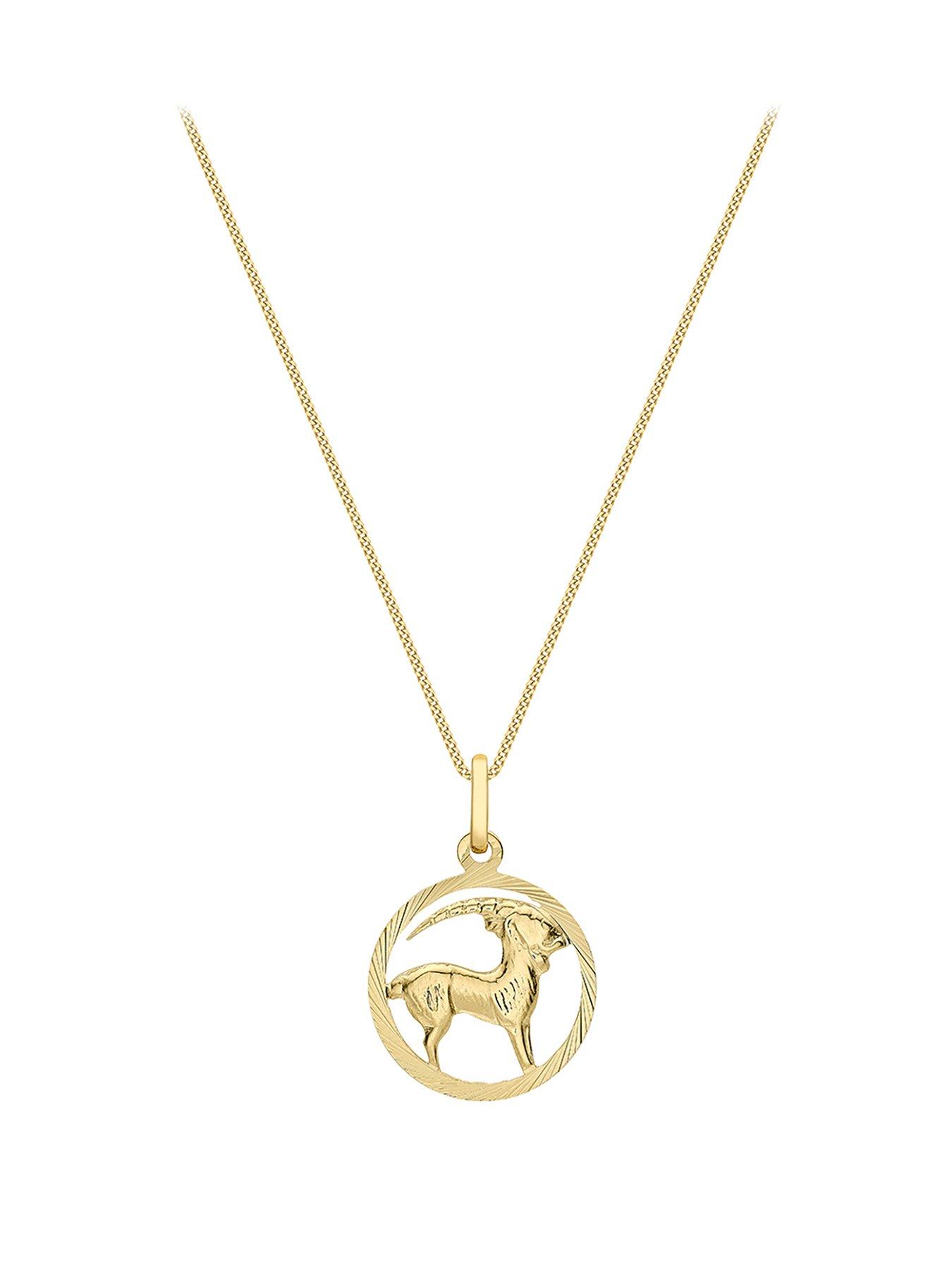 Product photograph of Love Gold 9ct Yellow Gold Zodiac Pendant Curb Chain from very.co.uk