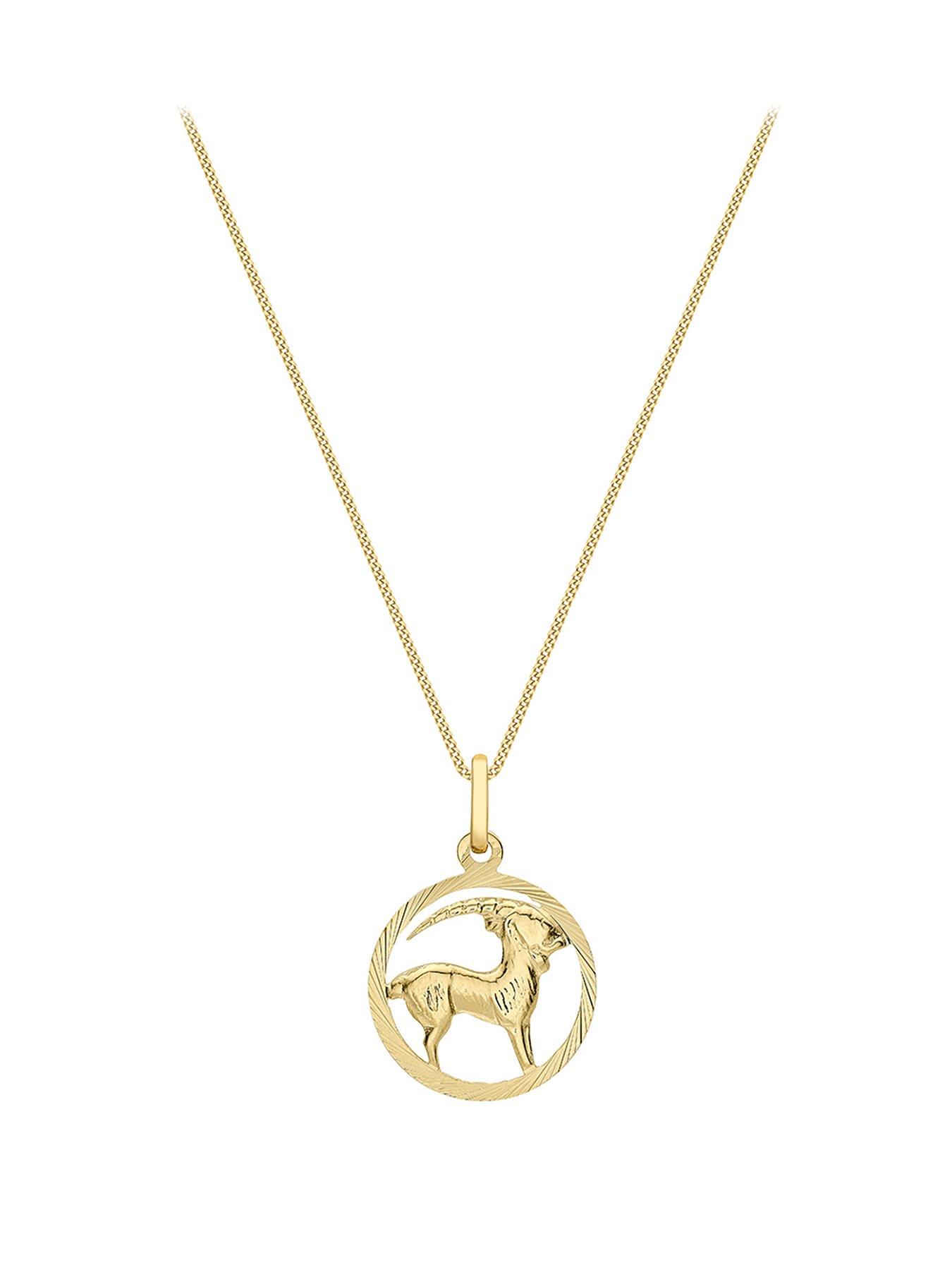 Image 1 of 3 of The Love Collection 9ct Yellow Gold Zodiac Pendant & Curb Chain