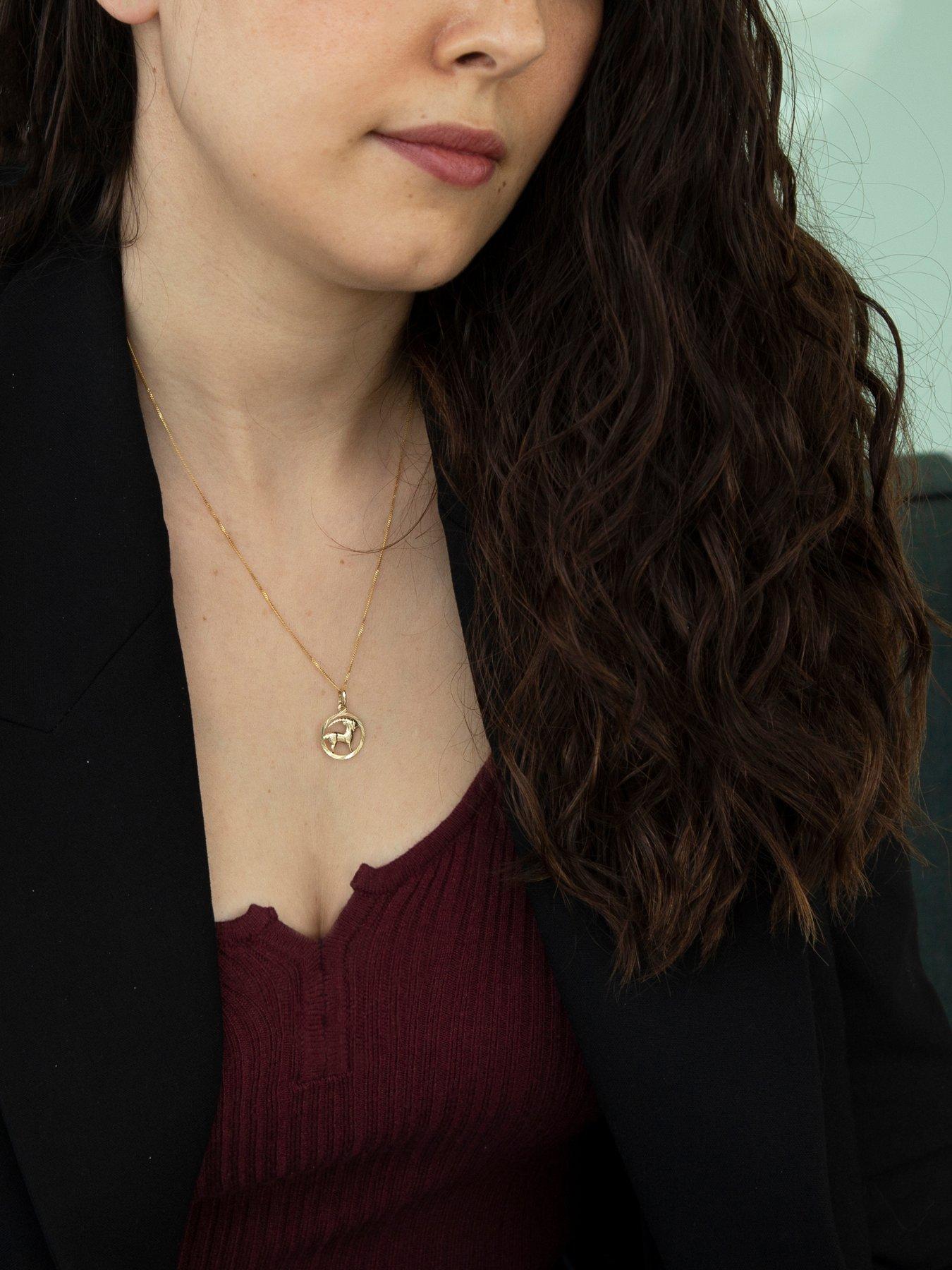 Image 2 of 3 of The Love Collection 9ct Yellow Gold Zodiac Pendant & Curb Chain