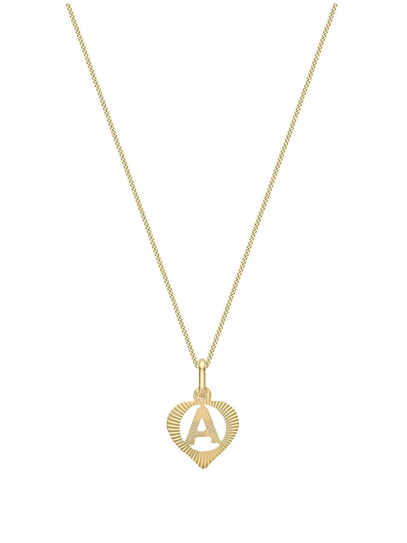 The Love Collection 9ct Yellow Gold Initial Heart Pendant & Curb Chain