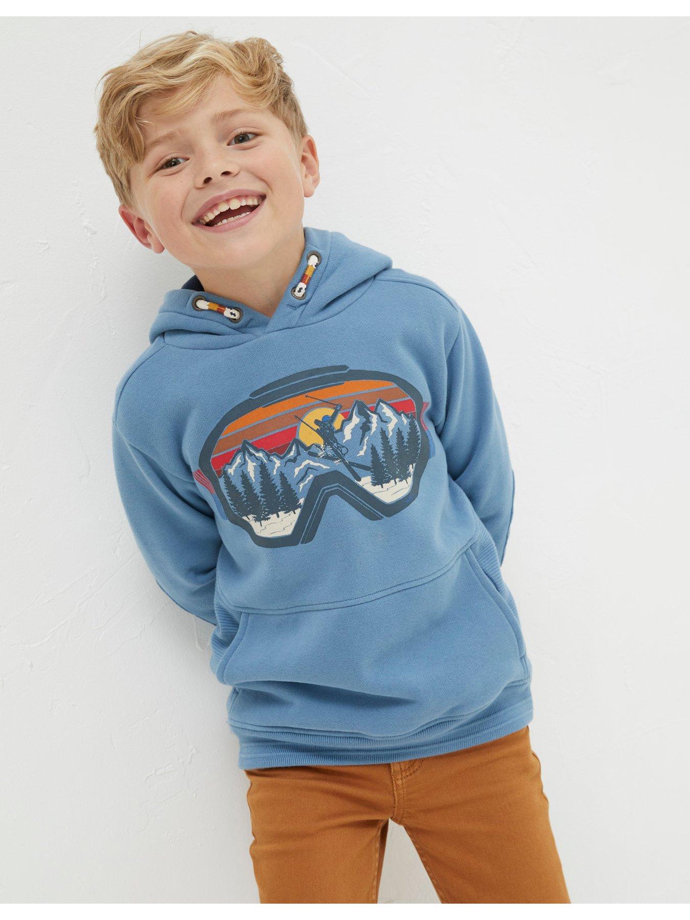 FatFace Boys Goggles Popover Sweat Hoodie - Light Blue | very.co.uk