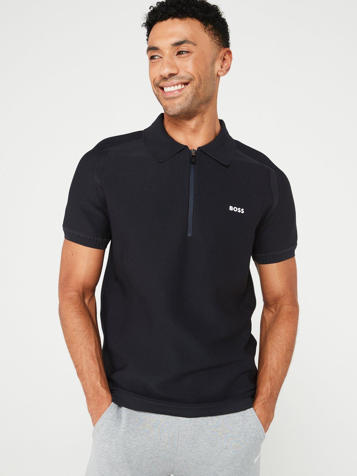 BOSS Zayno Knitted Polo Shirt - Dark Blue | Very.co.uk