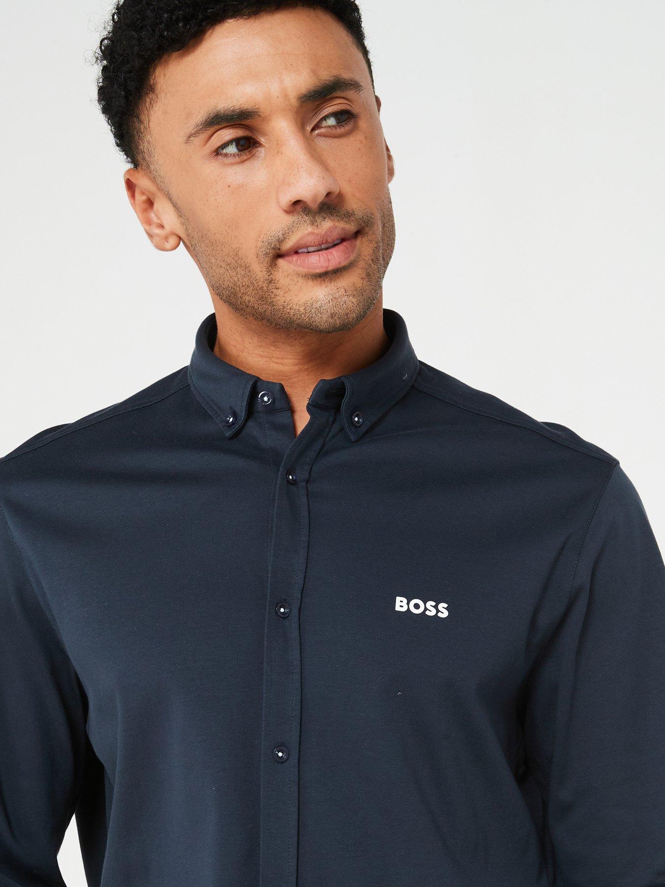 BOSS B Motion Regular Fit Long Sleeve Shirt - Dark Blue | Very.co.uk