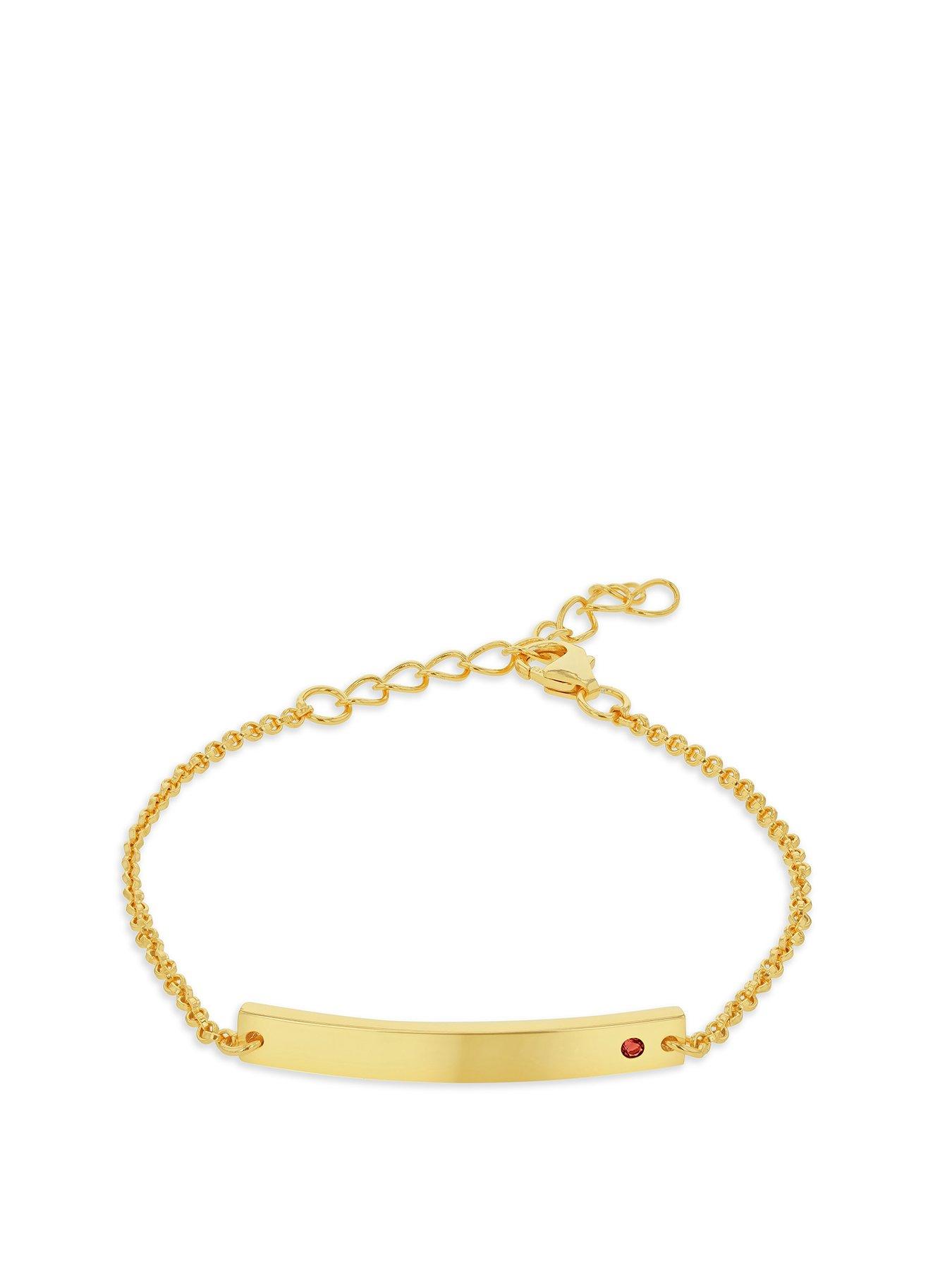 Product photograph of The Love Silver Collection Sterling Silver Yellow Gold Plated Id Bar With Birthstone Cz Adjustable Bracelet from very.co.uk