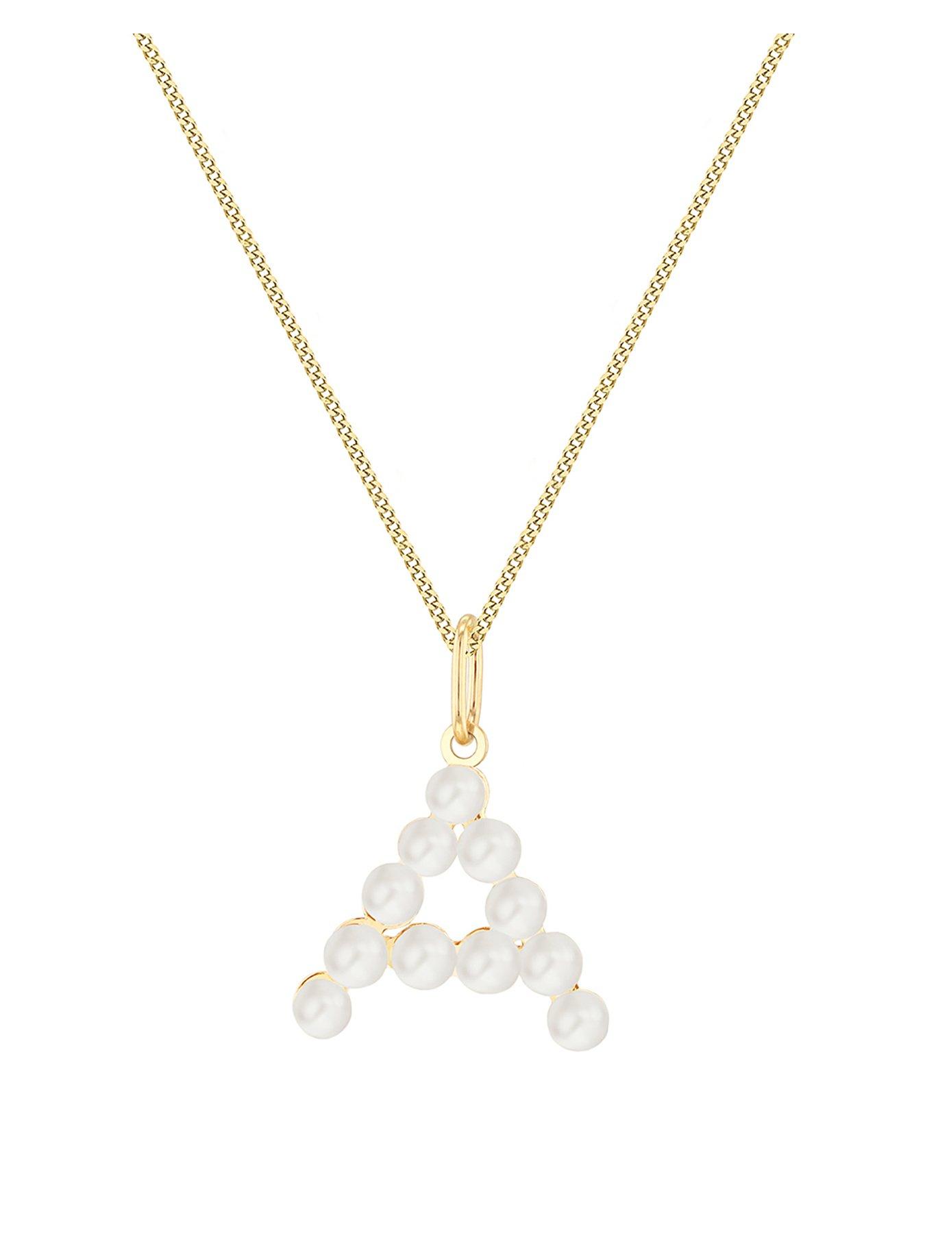 Product photograph of Love Gold 9ct Yellow Gold Fresh Water Pearls Initial Necklace from very.co.uk