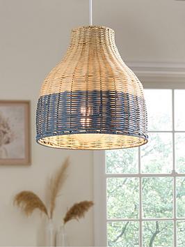 Product photograph of Very Home Rattan Easy Fit Light Shade With Blue Trim from very.co.uk