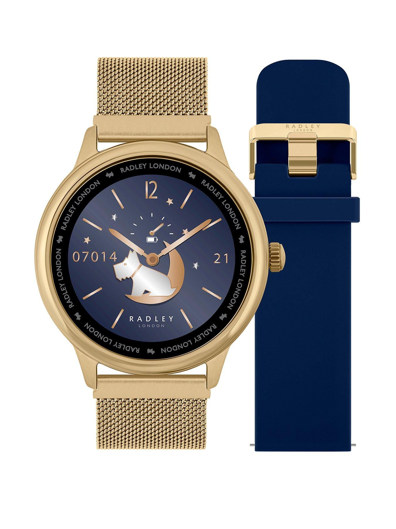 Product photograph of Radley Series 19 Smart Calling Watch With Interchangeable Cobweb Gold Mesh And Ink Silicone Straps from very.co.uk