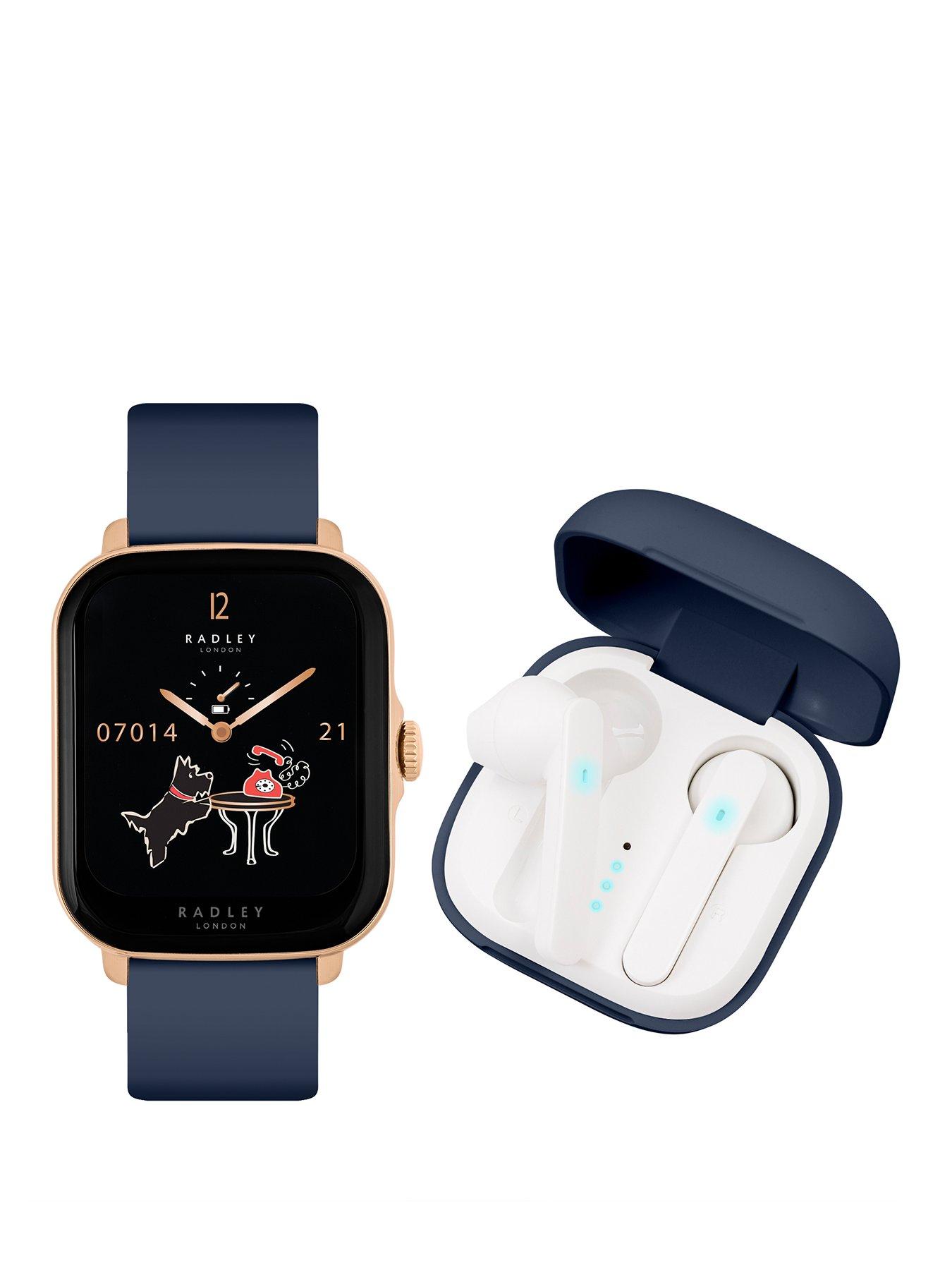 Product photograph of Radley Series 20 Smart Ink Rectangle Calling Watch With True Wireless Earphones from very.co.uk