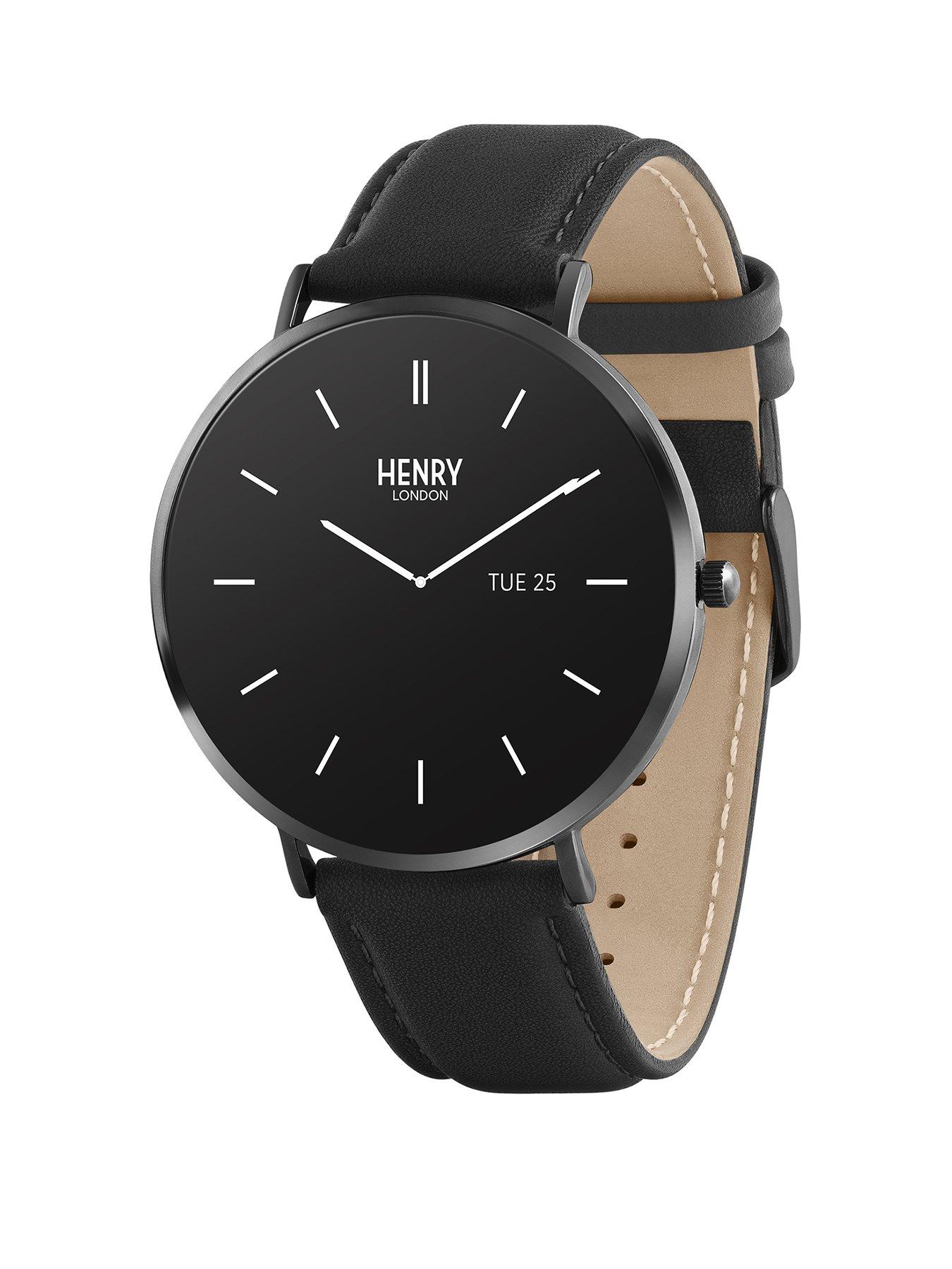 Product photograph of Henry London Smart Amoled Black Leather Strap Watch from very.co.uk