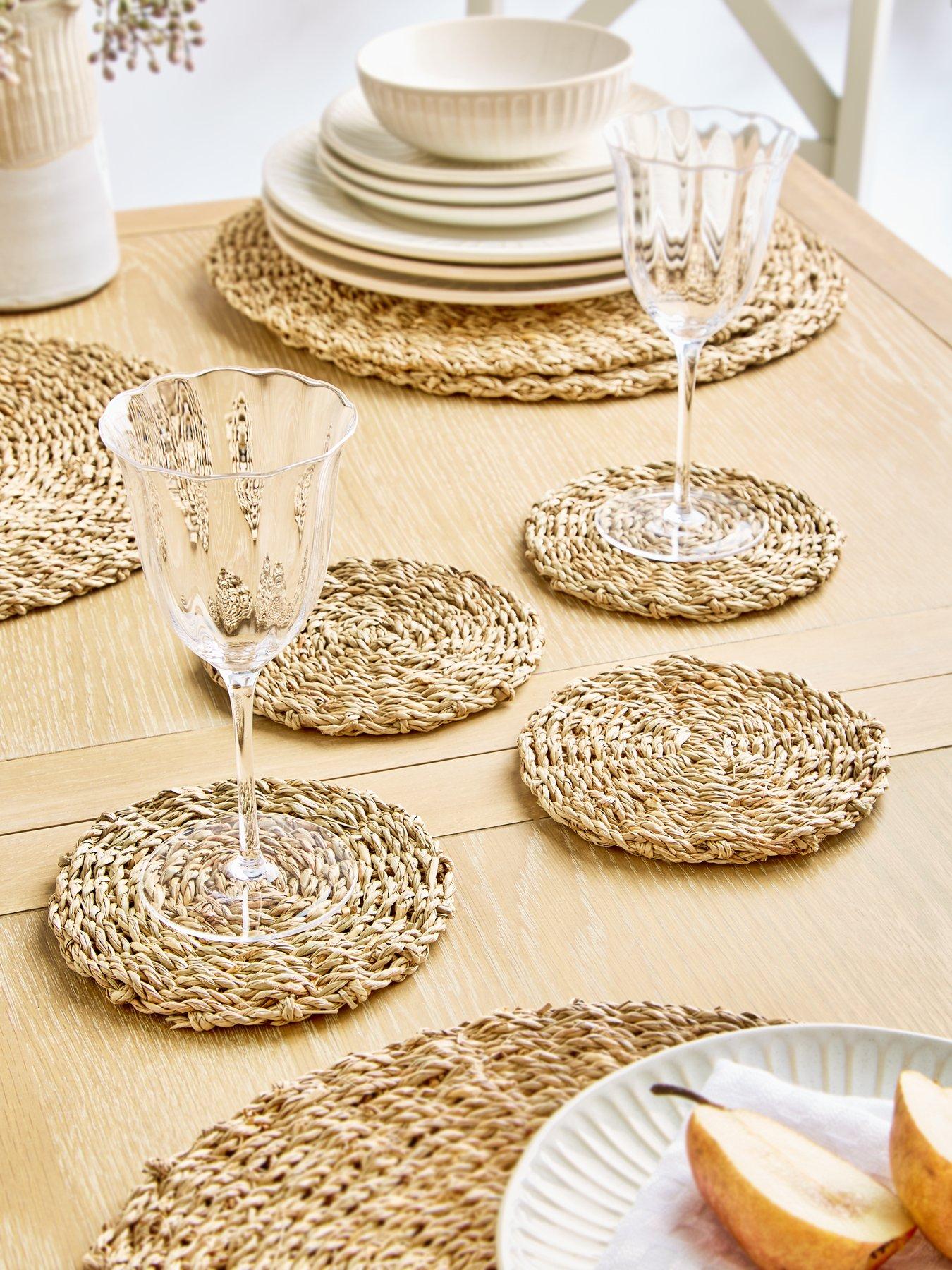 Very Home Set Of 4 Round Dark Seagrass Coasters