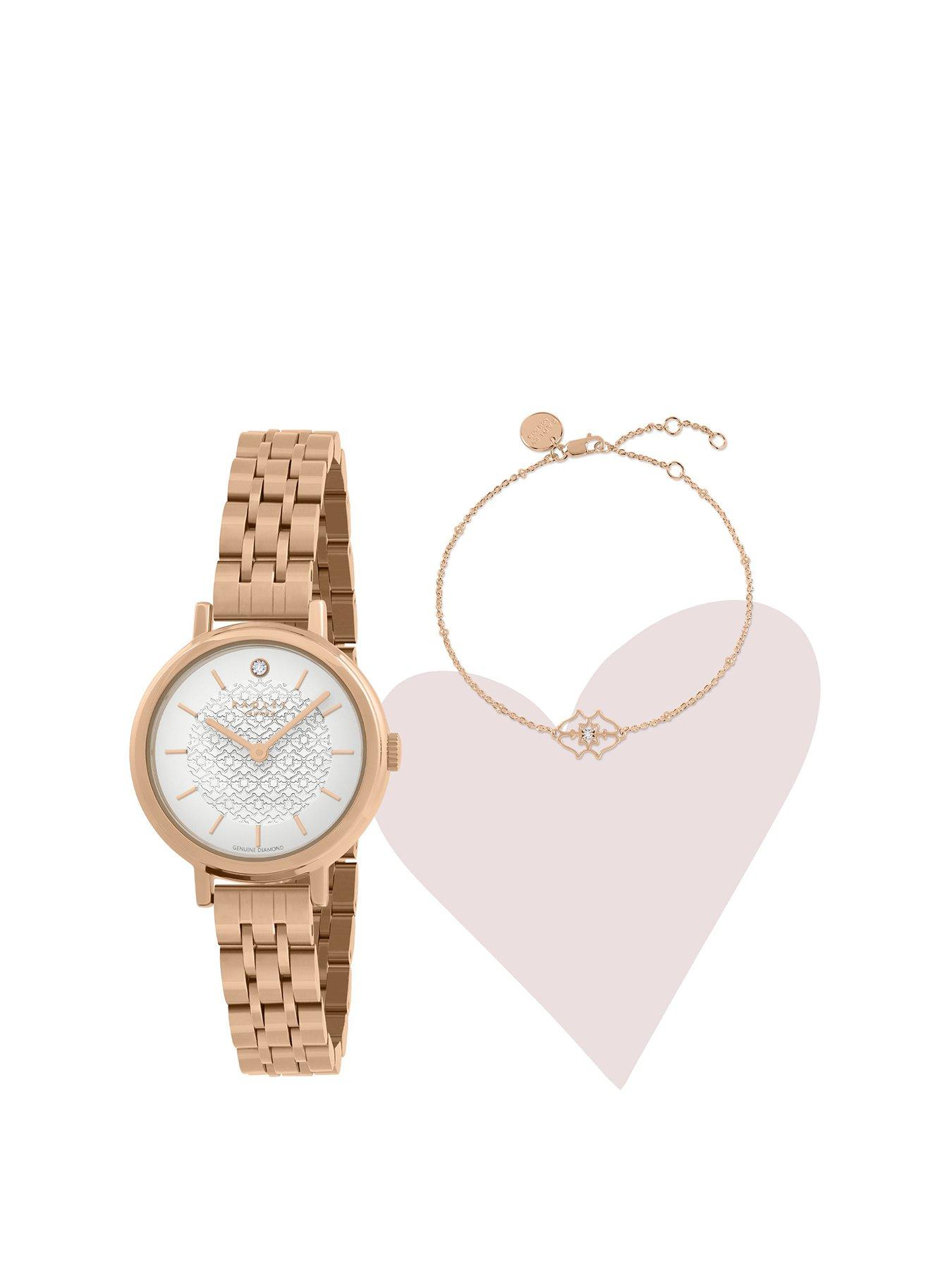 Product photograph of Radley Ladies Selby Rose Gold Plated Genuine Diamond Watch And Bracelet Set from very.co.uk