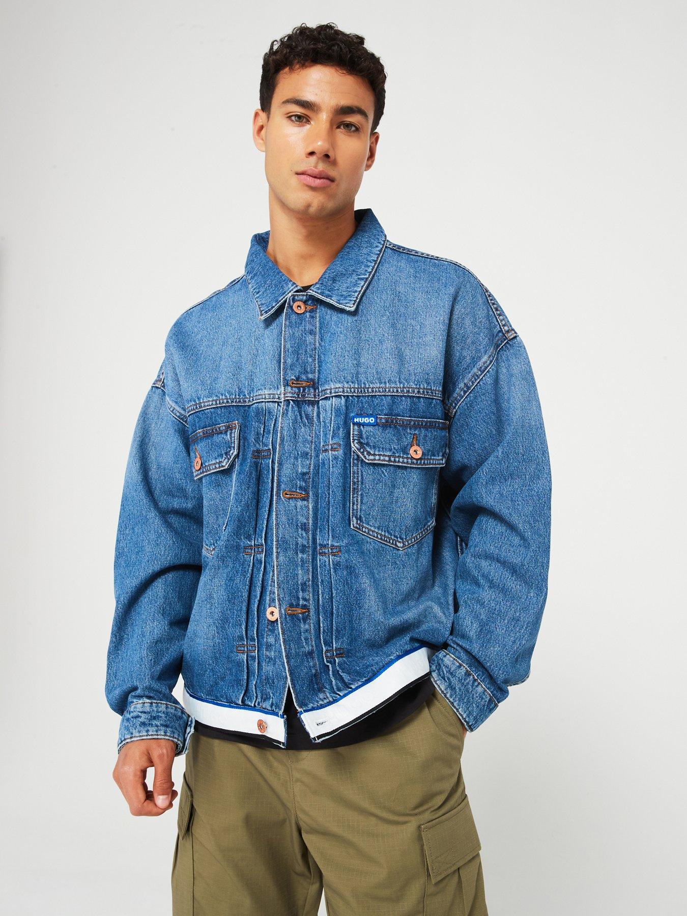 hugo blue corso/tape denim jacket - mid wash, mid wash, size s, men