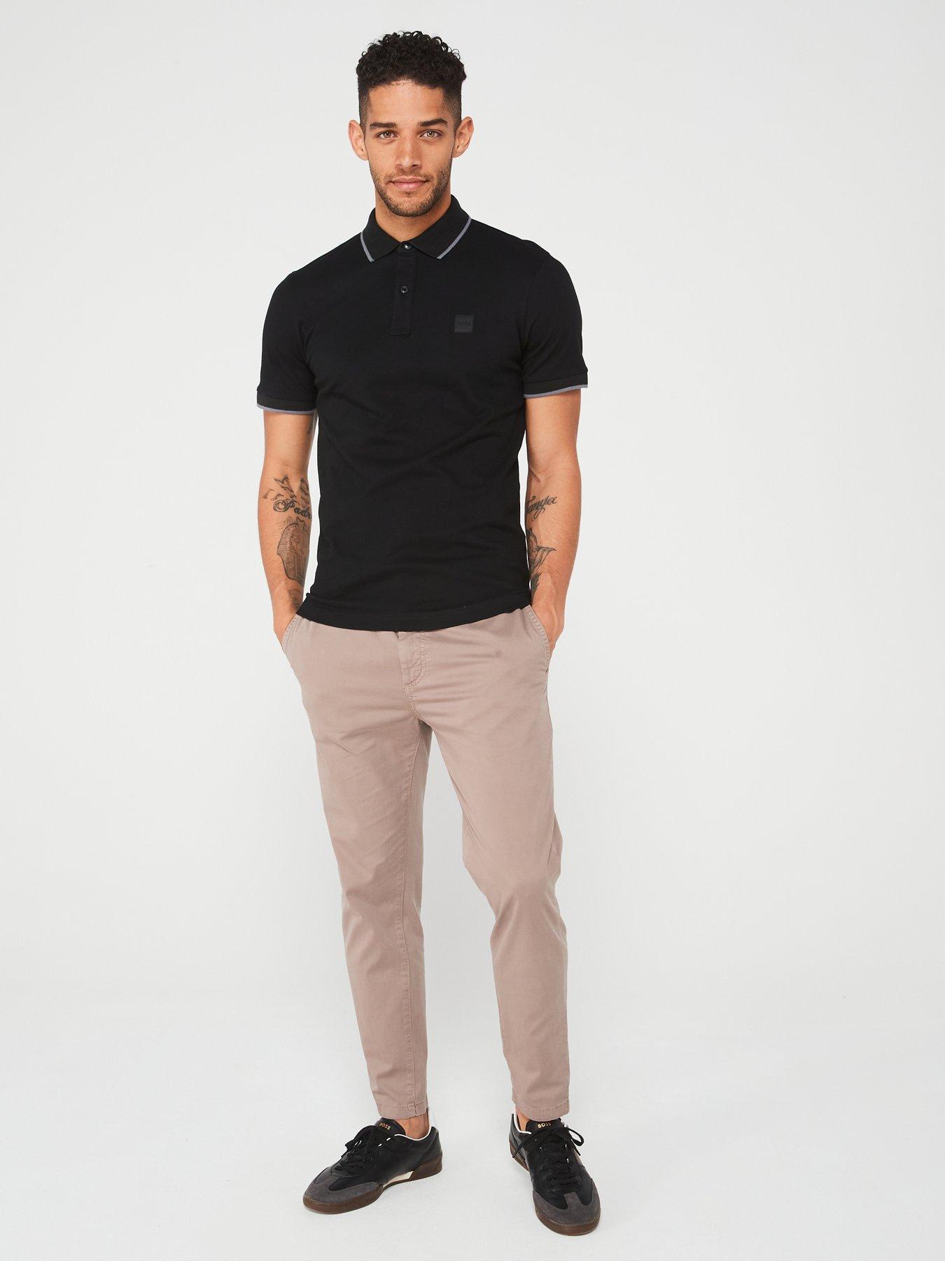 BOSS Passertip Slim Fit Short Sleeve Polo Shirt - Black | Very.co.uk