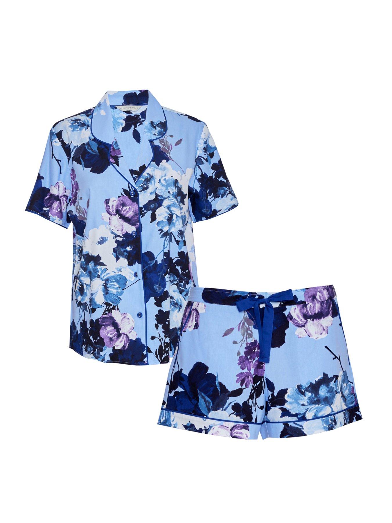 Cyberjammies Floral Print Short Pyjama Set- Light Blue