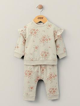 mamas & papas baby girls 2 piece neutral printed sweater set - cream, cream, size up to 1 month