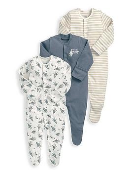 mamas & papas baby boys 3 pack universe sleepsuits - blue, blue, size up to 1 month