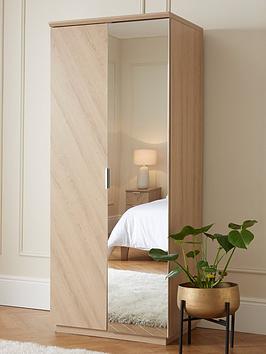 Product photograph of Very Home Kentford 2 Door Mirrored Wardrobe - Oak from very.co.uk