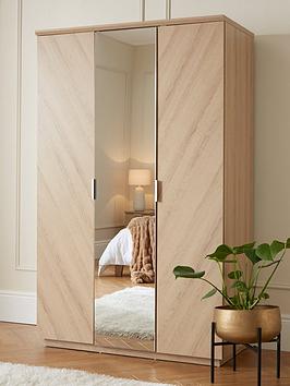 Product photograph of Very Home Kentford 3 Door Mirrored Wardrobe - Oak from very.co.uk