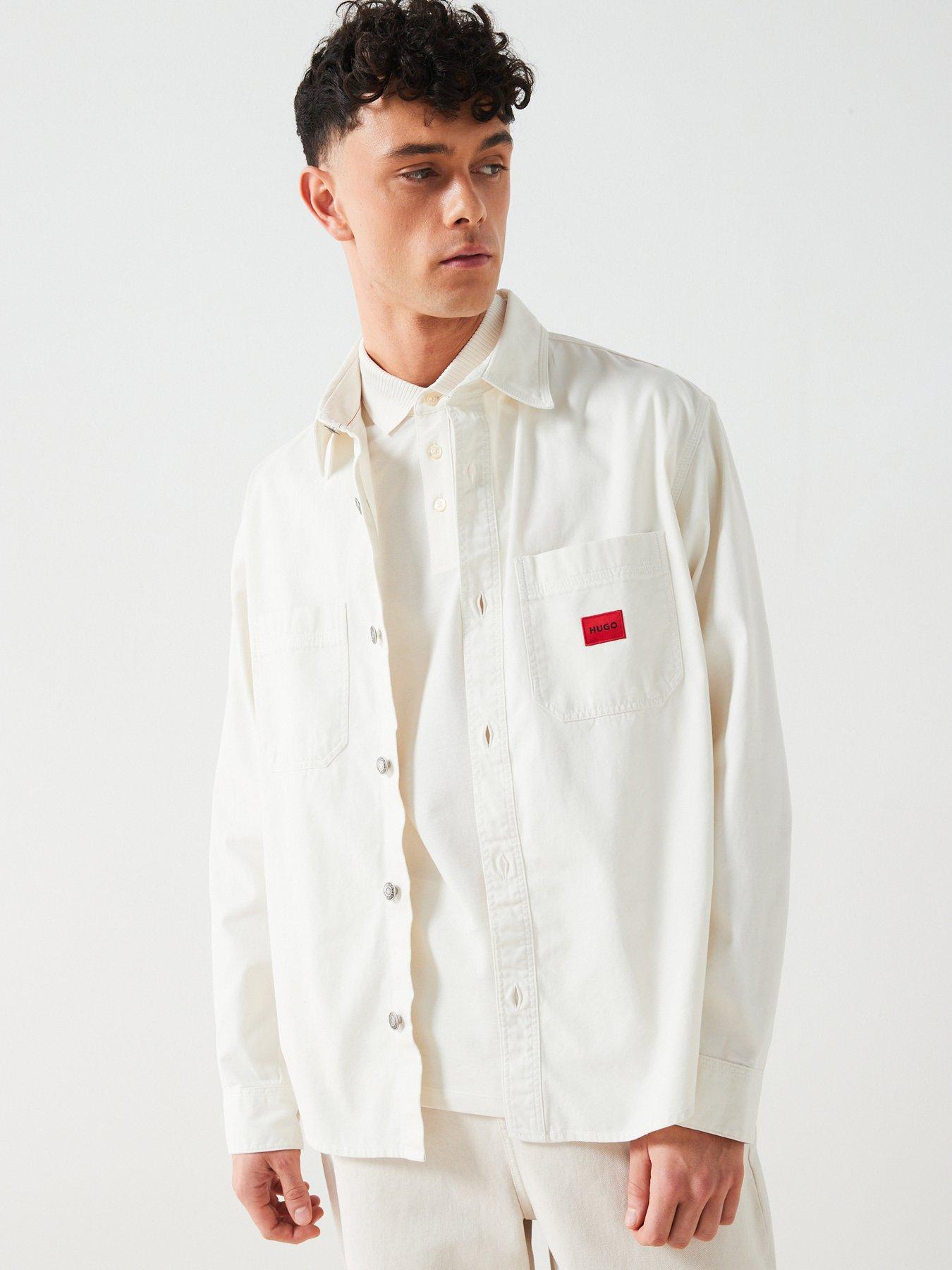 HUGO Erato Oversized Fit Long Sleeve Shirt - White | Very.co.uk