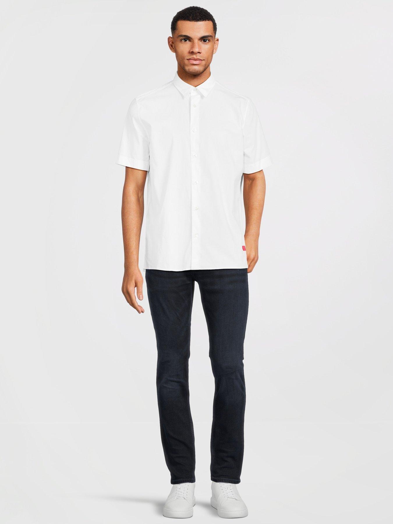 HUGO Ebor Relaxed Fit Short Sleeve Shirt - White | Very.co.uk