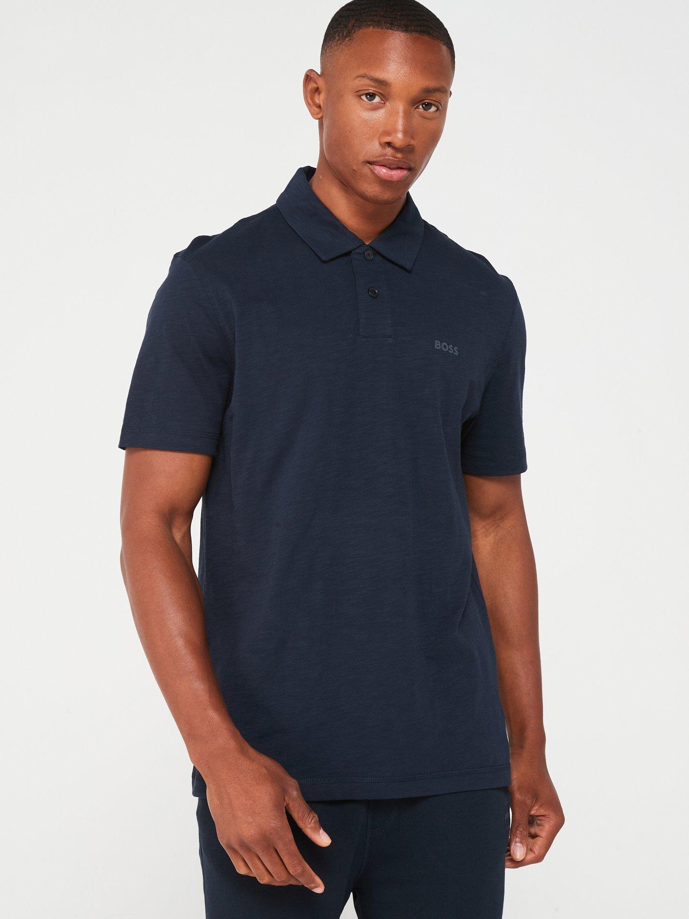 BOSS Slub Regular Fit Short Sleeve Polo Shirt Dark Blue Very