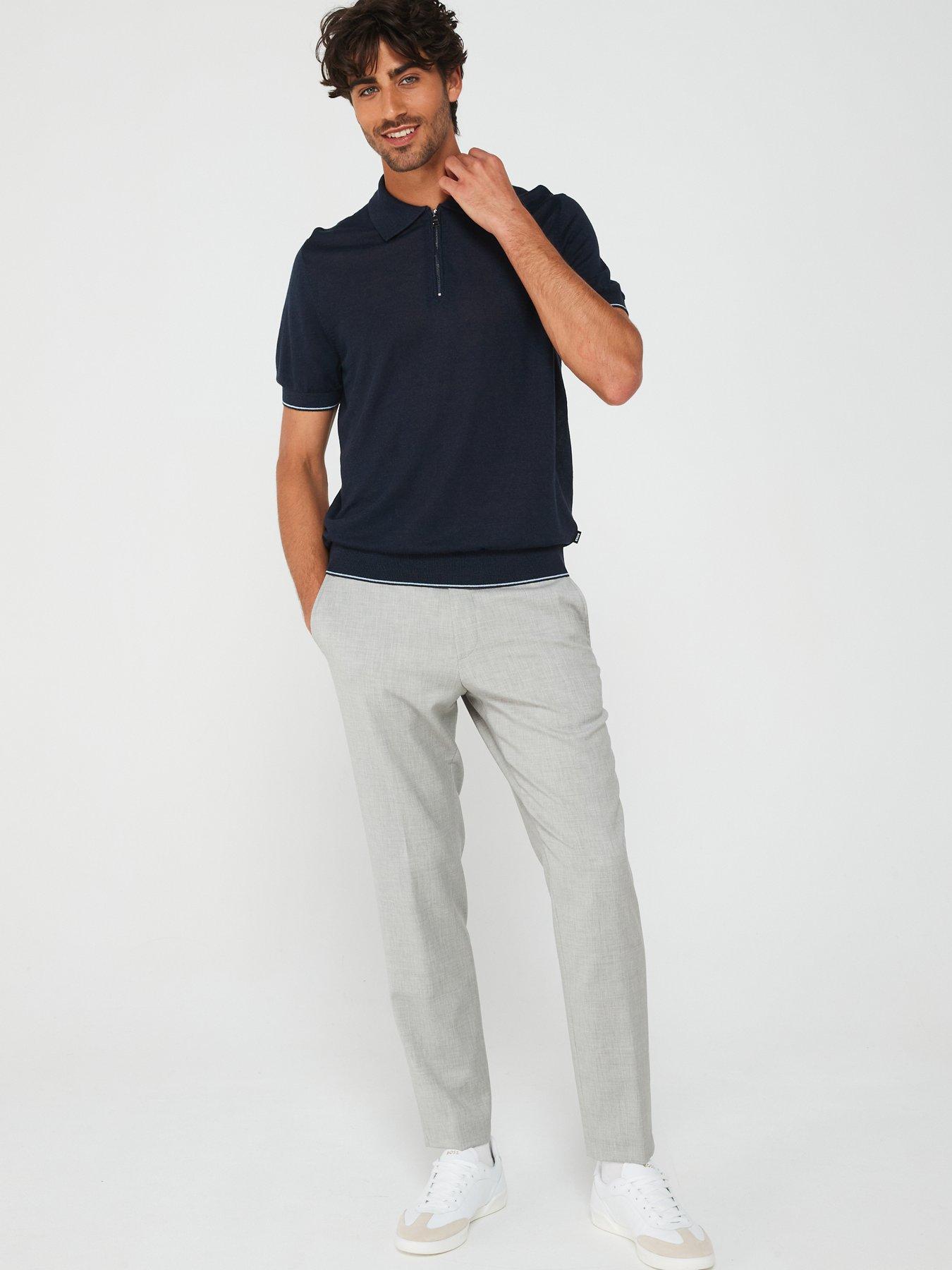 BOSS Trieste Regular Fit Knitted Polo Shirt - Dark Blue | Very.co.uk