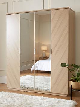 Product photograph of Very Home Kentford 4 Door Mirrored Wardrobe - Oak from very.co.uk