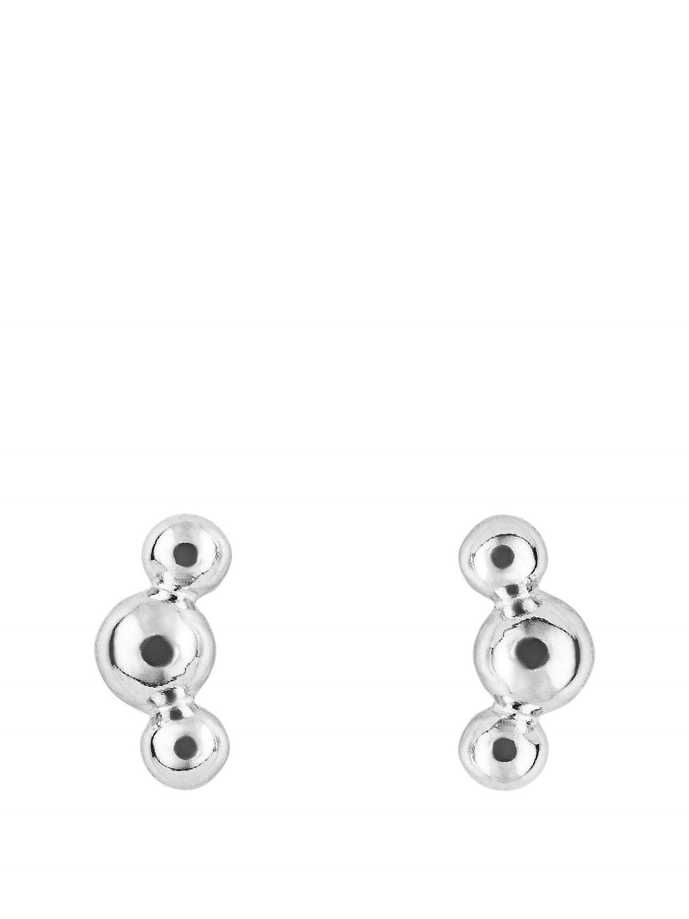 Product photograph of The Love Silver Collection Sterling Silver Trio Ball Silver Stud Earrings from very.co.uk