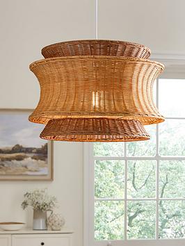 Product photograph of Very Home Wicker Two Tier Easy Fit Lamp Shade - Brown from very.co.uk