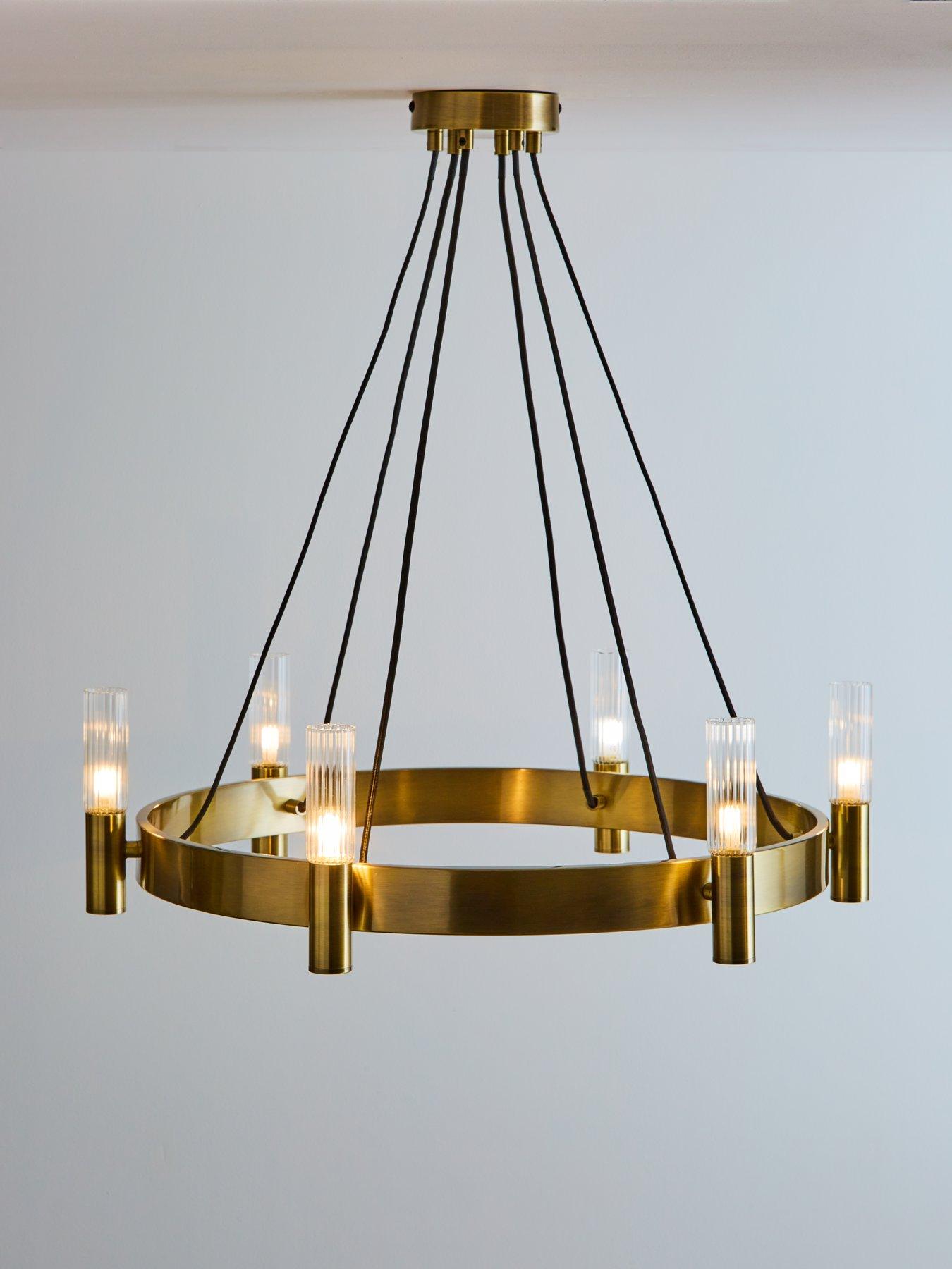 Product photograph of Very Home Francis 6 Light Wheel Pendant - Antique Brass from very.co.uk