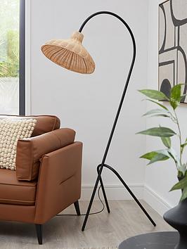 Product photograph of Very Home Arched Floor Lamp With Rattan Shade from very.co.uk