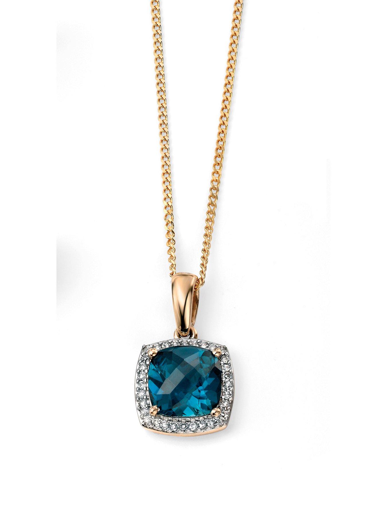 Product photograph of Love Gold 9ct Gold Blue Topaz Necklace from very.co.uk