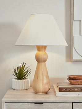 Product photograph of Very Home Turned Wooden Totem Table Lamp from very.co.uk