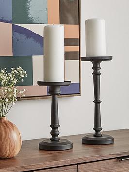 Product photograph of Very Home Set Of 2 Black Pillar Candles from very.co.uk