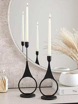 Product photograph of Michelle Keegan Home Set Of 2 Black Abstract Candle Holders from very.co.uk