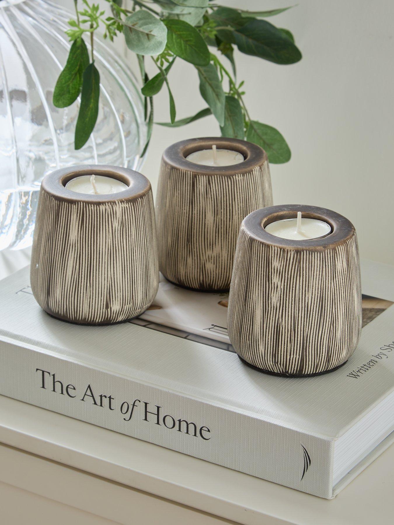 undefined Set Of 3 Striped Candle Holders