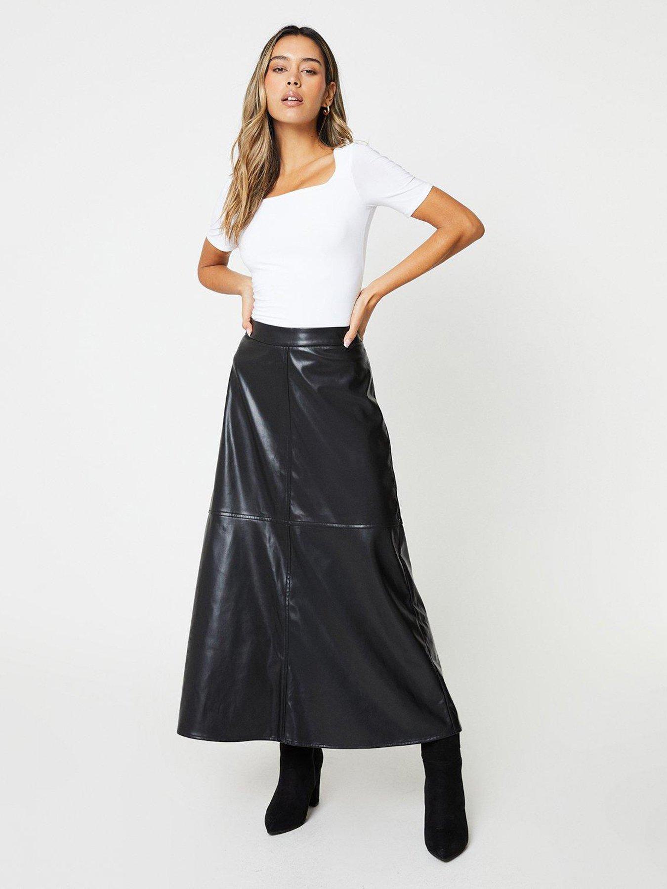 Faux Leather Midaxi Skirt Black