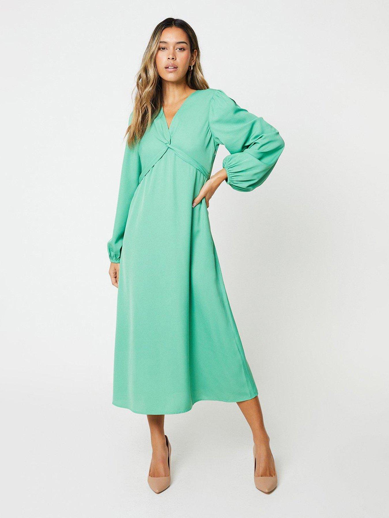 dorothy-perkins-twist-front-long-sleeve-midi-dress-green