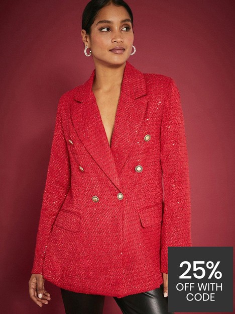 dorothy-perkins-sequin-boucle-blazer-red