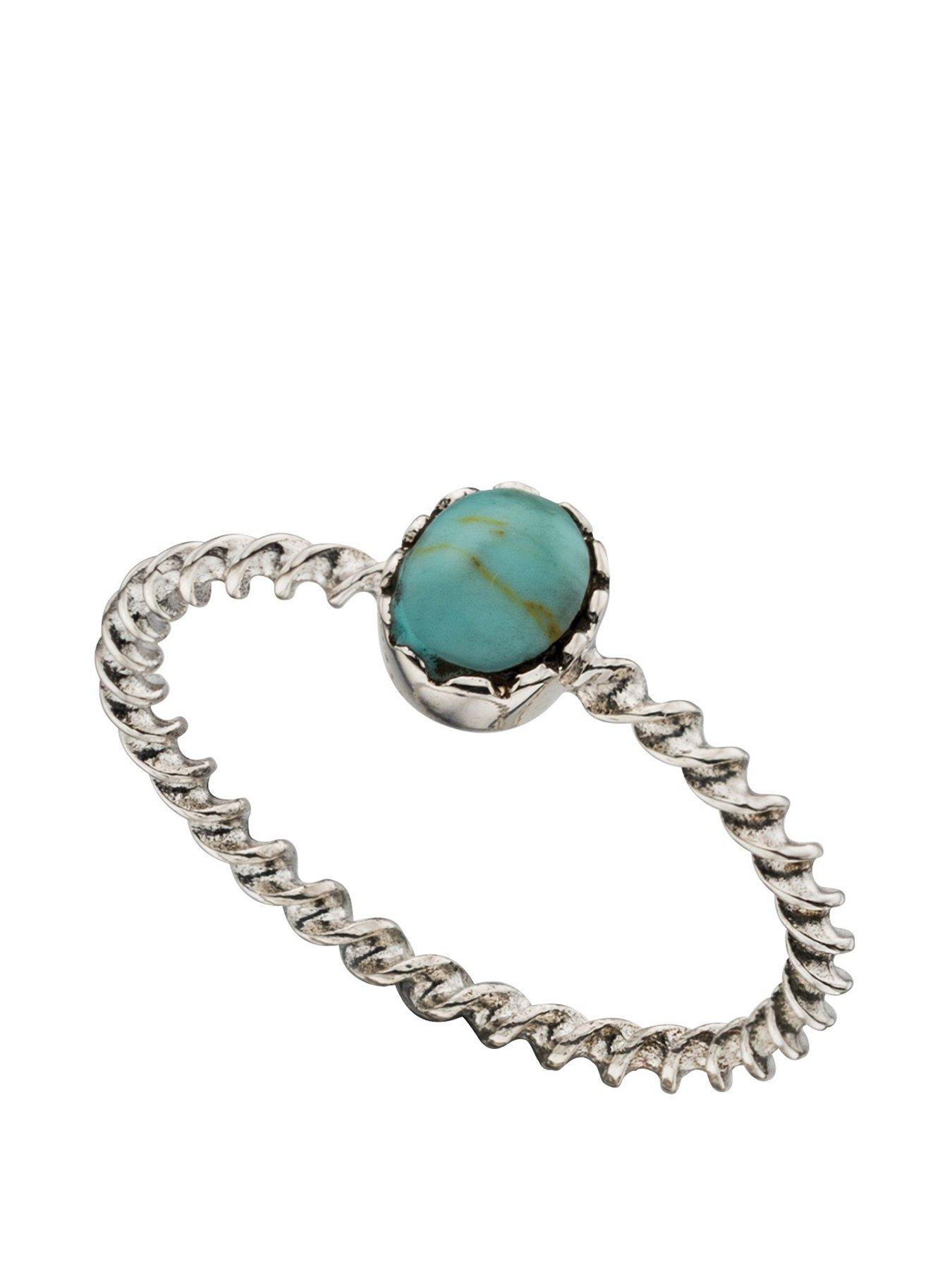 Product photograph of The Love Collection Sterling Silver Turquoise Twisted Band Ring from very.co.uk